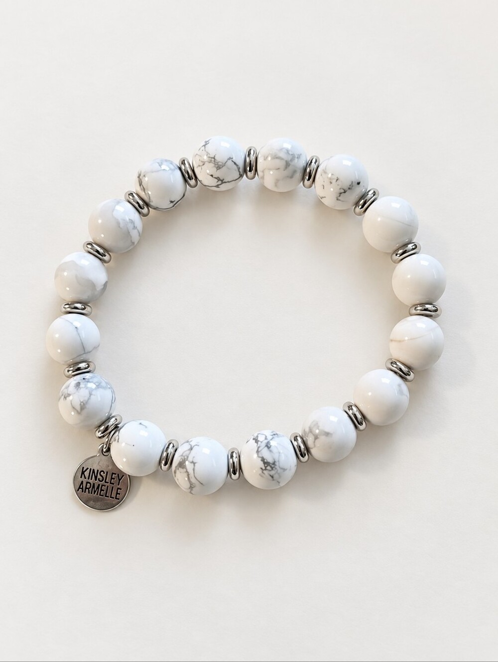 Kinsley Armelle White & Gray Beaded Stretch Bracelet – Silver-Tone Accents